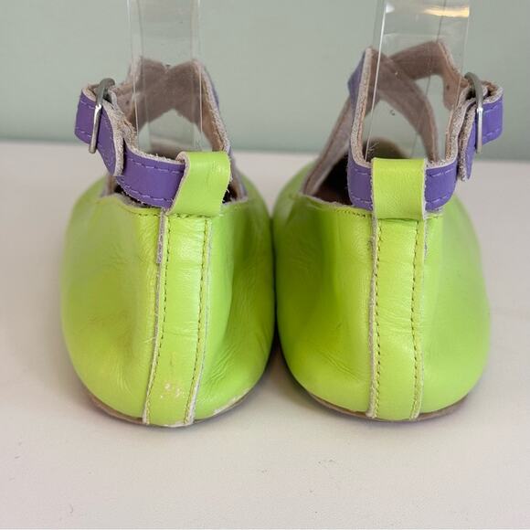 Little Piggies Ballet Flat Kids 4-5Y Green Purple Ankle Buckle Strap Dress Shoes - Picture 6 of 13